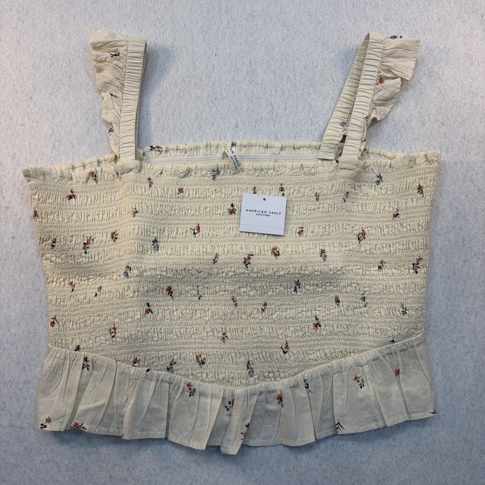 NEW American Eagle Outfitters‎ Smocked Crop Top Cream And Floral Size XXL NWT